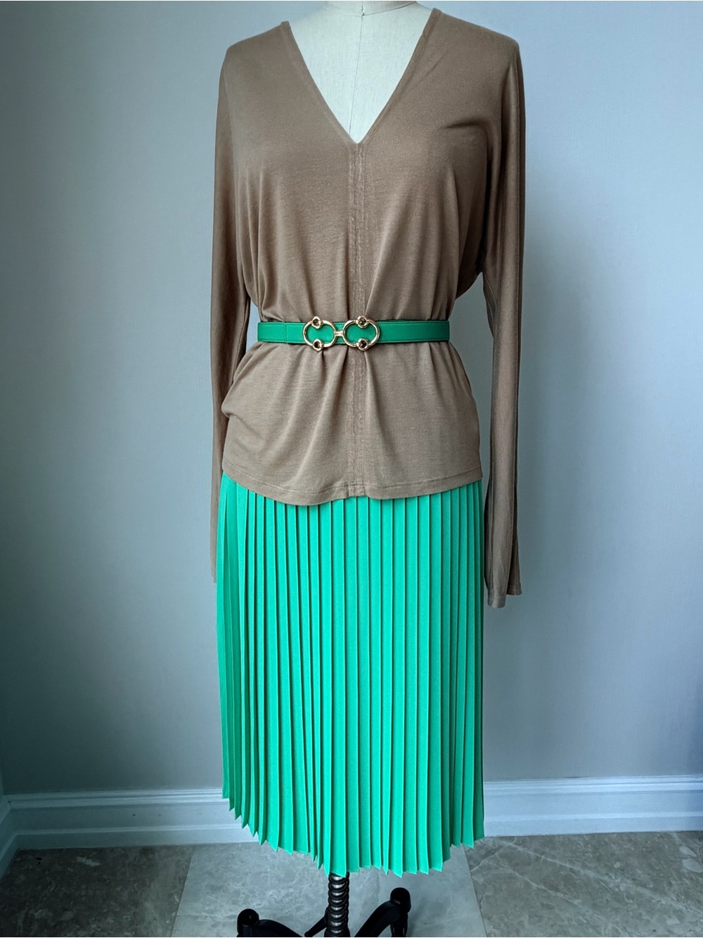 J. Crew Green Pleated Midi Skirt Size 4 - Picture 12 of 12